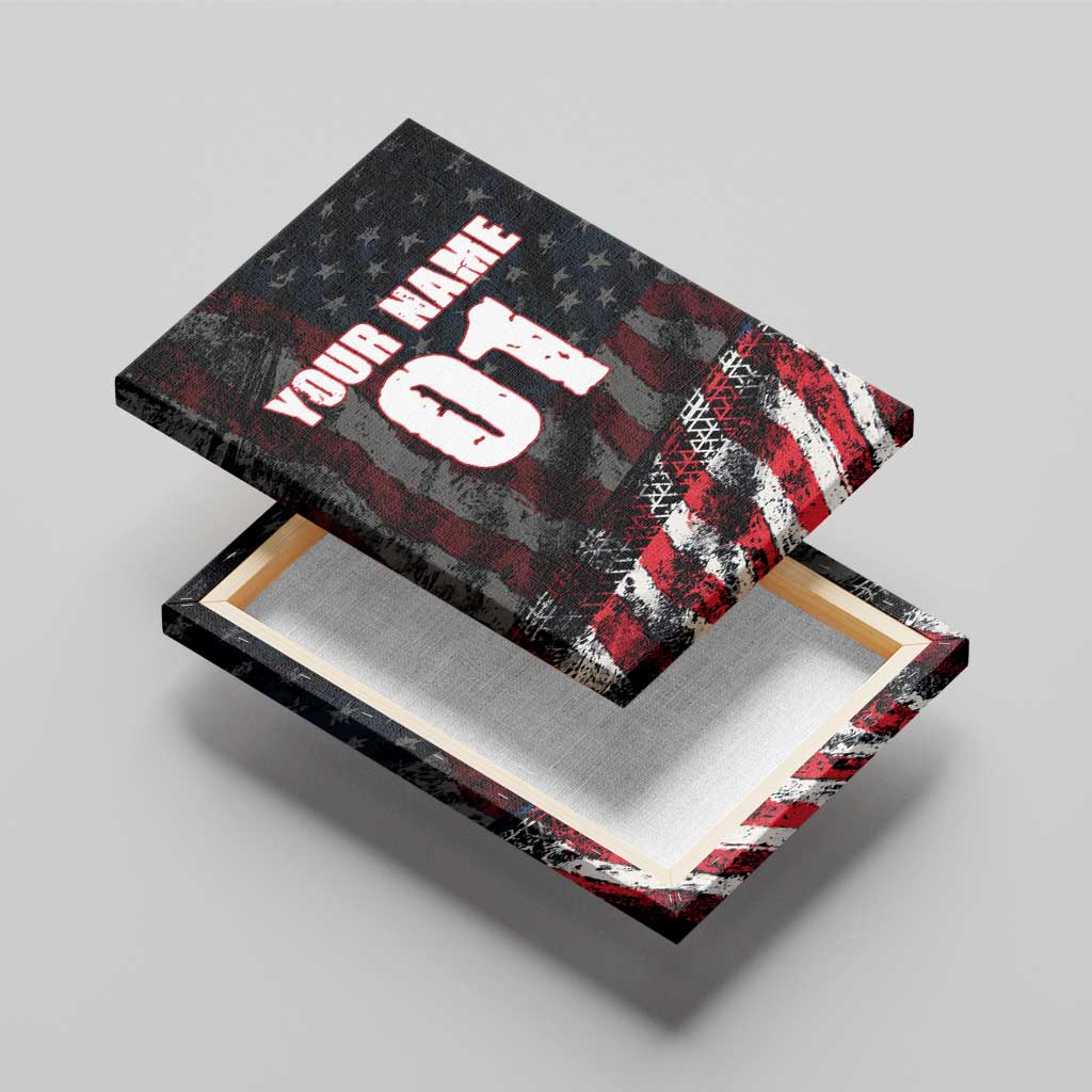 Motocross Rider Canvas Wall Art with American Flag Background and Extreme Text in Red and Black Grunge Design - Wonder Print Shop