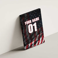Motocross Rider Canvas Wall Art with American Flag Background and Extreme Text in Red and Black Grunge Design - Wonder Print Shop
