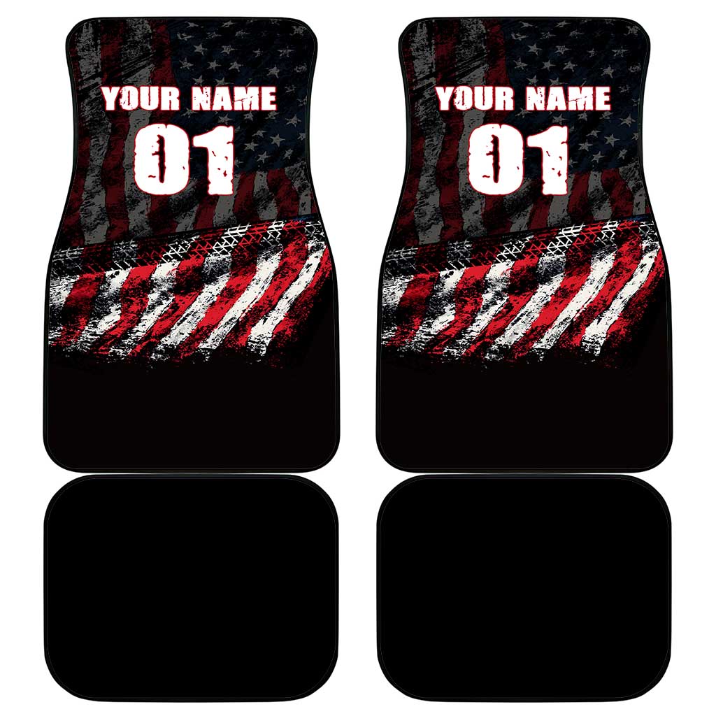 Motocross Rider Car Mats with American Flag Background and Extreme Text in Red and Black Grunge Design - Wonder Print Shop