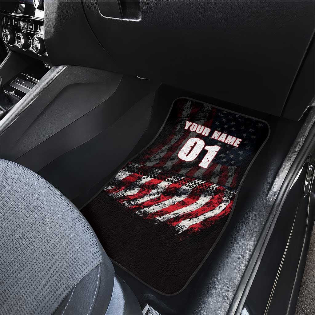 Motocross Rider Car Mats with American Flag Background and Extreme Text in Red and Black Grunge Design - Wonder Print Shop