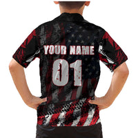 Motocross Rider Family Matching Mermaid Dress and Hawaiian Shirt with American Flag Background and Extreme Text in Red and Black Grunge Design - Wonder Print Shop