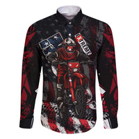 Motocross Rider Family Matching Off The Shoulder Long Sleeve Dress and Hawaiian Shirt with American Flag Background and Extreme Text in Red and Black Grunge Design - Wonder Print Shop