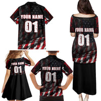 Motocross Rider Family Matching Puletasi and Hawaiian Shirt with American Flag Background and Extreme Text in Red and Black Grunge Design - Wonder Print Shop