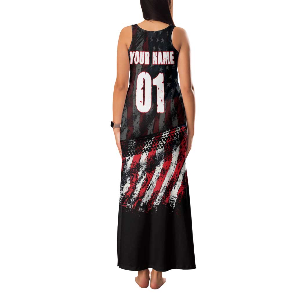 Motocross Rider Family Matching Tank Maxi Dress and Hawaiian Shirt with American Flag Background and Extreme Text in Red and Black Grunge Design - Wonder Print Shop