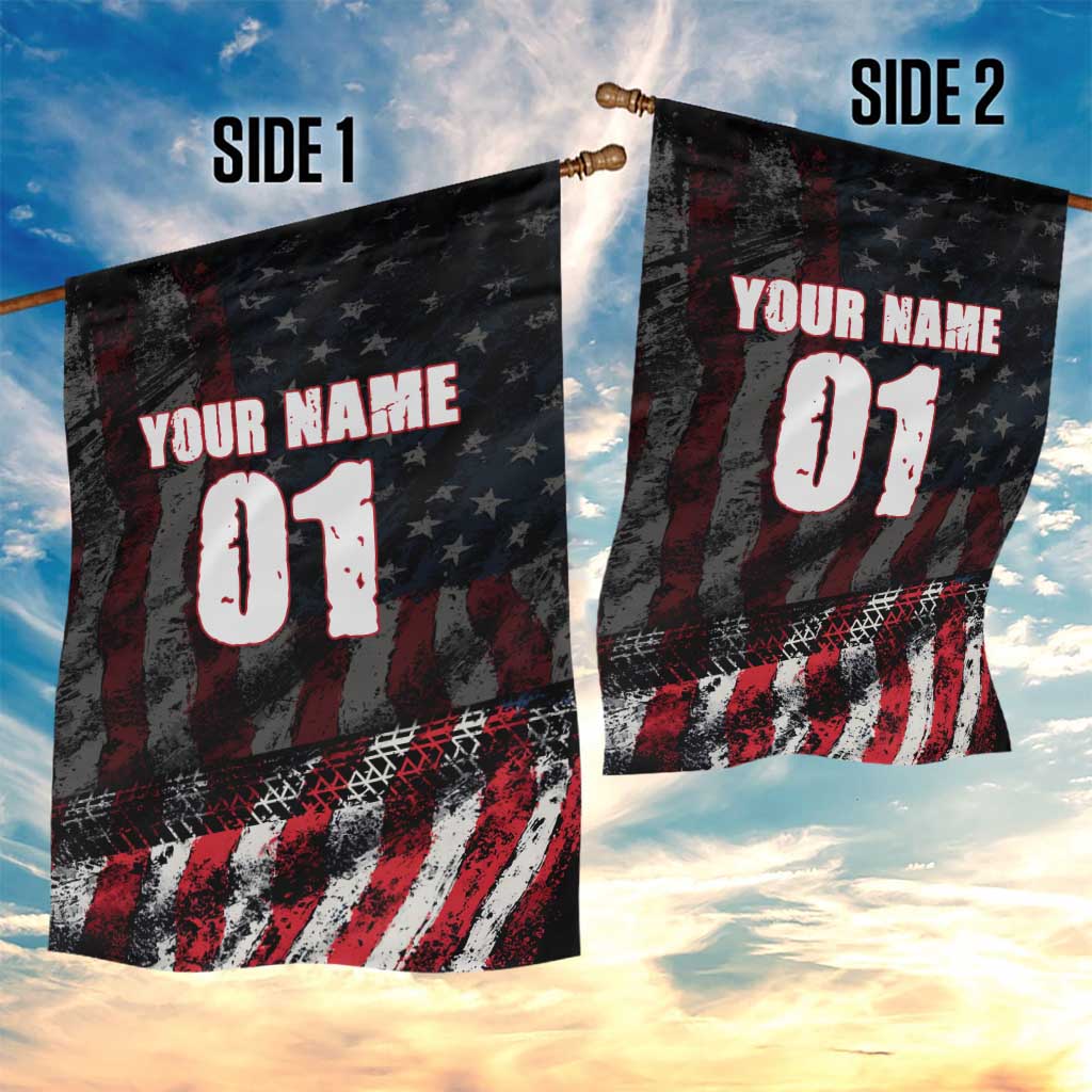 Motocross Rider Garden Flag with American Flag Background and Extreme Text in Red and Black Grunge Design - Wonder Print Shop