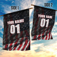 Motocross Rider Garden Flag with American Flag Background and Extreme Text in Red and Black Grunge Design - Wonder Print Shop