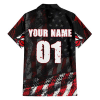 Motocross Rider Hawaiian Shirt with American Flag Background and Extreme Text in Red and Black Grunge Design - Wonder Print Shop