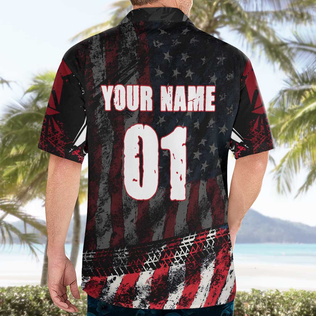 Motocross Rider Hawaiian Shirt with American Flag Background and Extreme Text in Red and Black Grunge Design - Wonder Print Shop