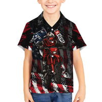Motocross Rider Hawaiian Shirt with American Flag Background and Extreme Text in Red and Black Grunge Design - Wonder Print Shop
