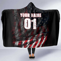 Motocross Rider Hooded Blanket with American Flag Background and Extreme Text in Red and Black Grunge Design - Wonder Print Shop