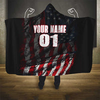 Motocross Rider Hooded Blanket with American Flag Background and Extreme Text in Red and Black Grunge Design - Wonder Print Shop