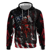 Motocross Rider Hoodie with American Flag Background and Extreme Text in Red and Black Grunge Design - Wonder Print Shop