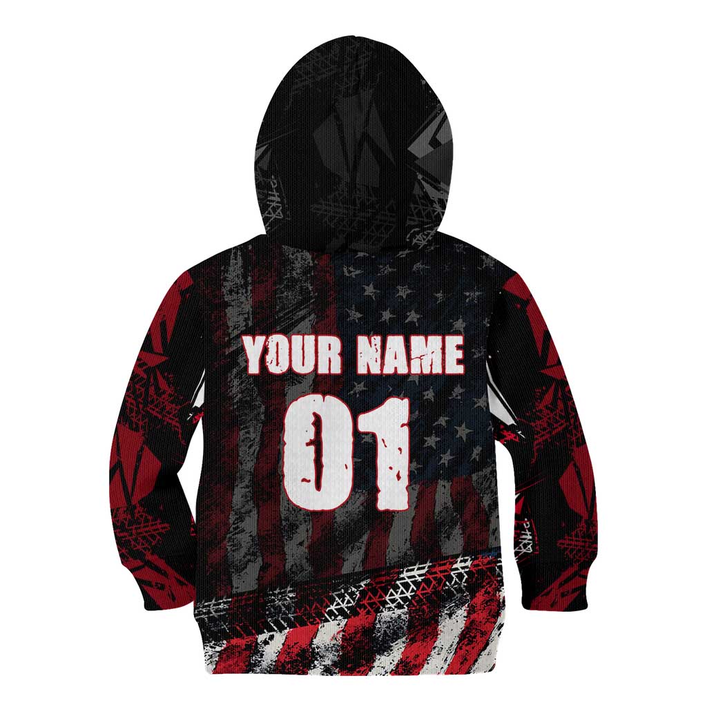 Motocross Rider Kid Hoodie with American Flag Background and Extreme Text in Red and Black Grunge Design - Wonder Print Shop