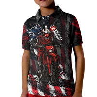 Motocross Rider Kid Polo Shirt with American Flag Background and Extreme Text in Red and Black Grunge Design - Wonder Print Shop