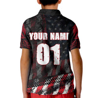 Motocross Rider Kid Polo Shirt with American Flag Background and Extreme Text in Red and Black Grunge Design - Wonder Print Shop