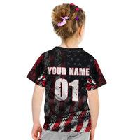 Motocross Rider Kid T Shirt with American Flag Background and Extreme Text in Red and Black Grunge Design - Wonder Print Shop