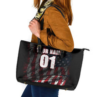 Motocross Rider Leather Tote Bag with American Flag Background and Extreme Text in Red and Black Grunge Design - Wonder Print Shop