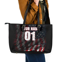 Motocross Rider Leather Tote Bag with American Flag Background and Extreme Text in Red and Black Grunge Design - Wonder Print Shop