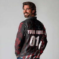 Motocross Rider Long Sleeve Polo Shirt with American Flag Background and Extreme Text in Red and Black Grunge Design - Wonder Print Shop