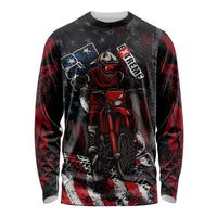 Motocross Rider Long Sleeve Shirt with American Flag Background and Extreme Text in Red and Black Grunge Design - Wonder Print Shop