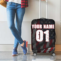 Motocross Rider Luggage Cover with American Flag Background and Extreme Text in Red and Black Grunge Design - Wonder Print Shop
