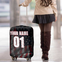 Motocross Rider Luggage Cover with American Flag Background and Extreme Text in Red and Black Grunge Design - Wonder Print Shop