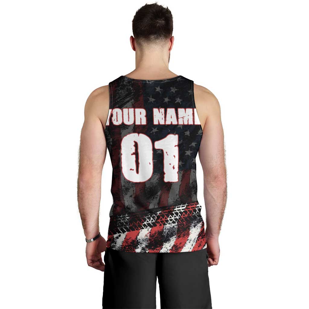 Motocross Rider Men Tank Top with American Flag Background and Extreme Text in Red and Black Grunge Design - Wonder Print Shop