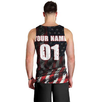 Motocross Rider Men Tank Top with American Flag Background and Extreme Text in Red and Black Grunge Design - Wonder Print Shop