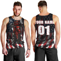 Motocross Rider Men Tank Top with American Flag Background and Extreme Text in Red and Black Grunge Design - Wonder Print Shop