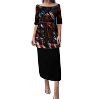 Motocross Rider Puletasi with American Flag Background and Extreme Text in Red and Black Grunge Design - Wonder Print Shop