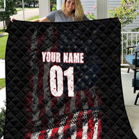Motocross Rider Quilt with American Flag Background and Extreme Text in Red and Black Grunge Design - Wonder Print Shop