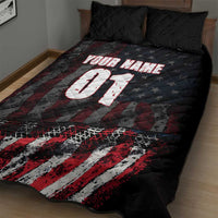 Motocross Rider Quilt Bed Set with American Flag Background and Extreme Text in Red and Black Grunge Design - Wonder Print Shop