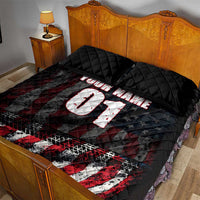 Motocross Rider Quilt Bed Set with American Flag Background and Extreme Text in Red and Black Grunge Design - Wonder Print Shop