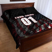 Motocross Rider Quilt Bed Set with American Flag Background and Extreme Text in Red and Black Grunge Design - Wonder Print Shop
