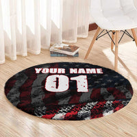 Motocross Rider Round Carpet with American Flag Background and Extreme Text in Red and Black Grunge Design - Wonder Print Shop