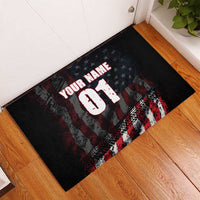 Motocross Rider Rubber Doormat with American Flag Background and Extreme Text in Red and Black Grunge Design - Wonder Print Shop