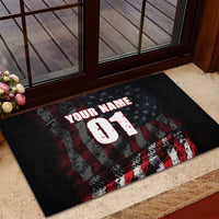 Motocross Rider Rubber Doormat with American Flag Background and Extreme Text in Red and Black Grunge Design - Wonder Print Shop