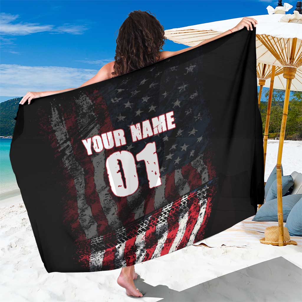 Motocross Rider Sarong with American Flag Background and Extreme Text in Red and Black Grunge Design - Wonder Print Shop