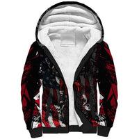 Motocross Rider Sherpa Hoodie with American Flag Background and Extreme Text in Red and Black Grunge Design - Wonder Print Shop