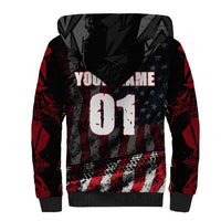 Motocross Rider Sherpa Hoodie with American Flag Background and Extreme Text in Red and Black Grunge Design - Wonder Print Shop