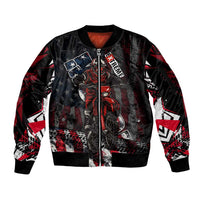 Motocross Rider Sleeve Zip Bomber Jacket with American Flag Background and Extreme Text in Red and Black Grunge Design - Wonder Print Shop