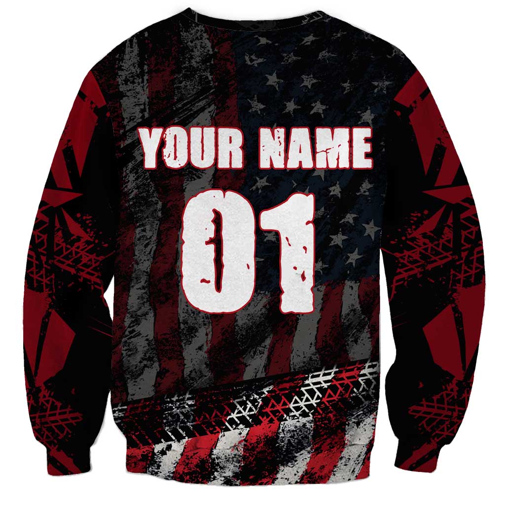 Motocross Rider Sweatshirt with American Flag Background and Extreme Text in Red and Black Grunge Design - Wonder Print Shop