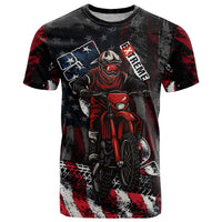 Motocross Rider T Shirt with American Flag Background and Extreme Text in Red and Black Grunge Design - Wonder Print Shop