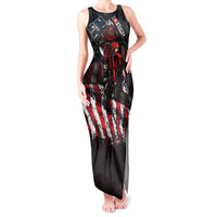 Motocross Rider Tank Maxi Dress with American Flag Background and Extreme Text in Red and Black Grunge Design - Wonder Print Shop