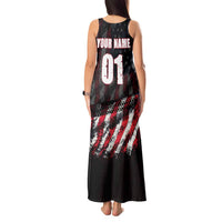 Motocross Rider Tank Maxi Dress with American Flag Background and Extreme Text in Red and Black Grunge Design - Wonder Print Shop