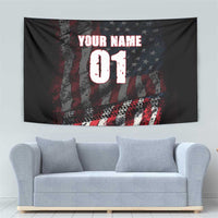 Motocross Rider Tapestry with American Flag Background and Extreme Text in Red and Black Grunge Design - Wonder Print Shop