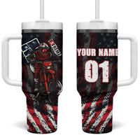 Motocross Rider Tumbler With Handle with American Flag Background and Extreme Text in Red and Black Grunge Design - Wonder Print Shop