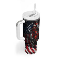 Motocross Rider Tumbler With Handle with American Flag Background and Extreme Text in Red and Black Grunge Design - Wonder Print Shop