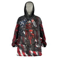 Motocross Rider Wearable Blanket Hoodie with American Flag Background and Extreme Text in Red and Black Grunge Design - Wonder Print Shop