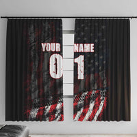 Motocross Rider Window Curtain with American Flag Background and Extreme Text in Red and Black Grunge Design - Wonder Print Shop